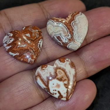 52.5Ct 3Pcs Natural Rosetta Jasper Heart Cabochons LOT. Size approx. 21x21mm